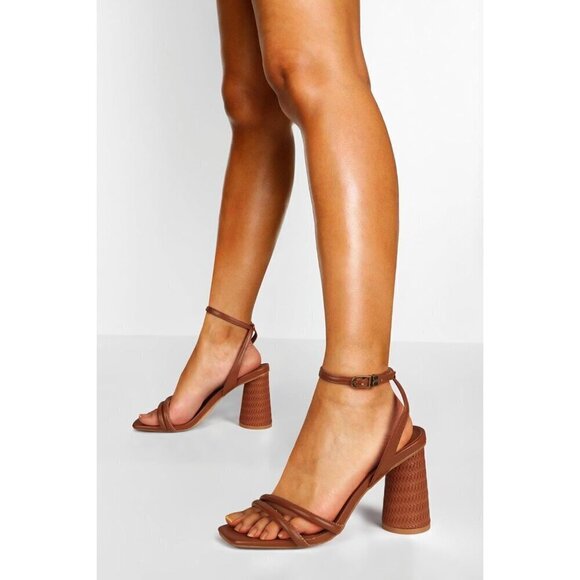 Women's Brown Block High Heels Square Toe Heeled Sandals Ankle Strap Shoes - Picture 5 of 6